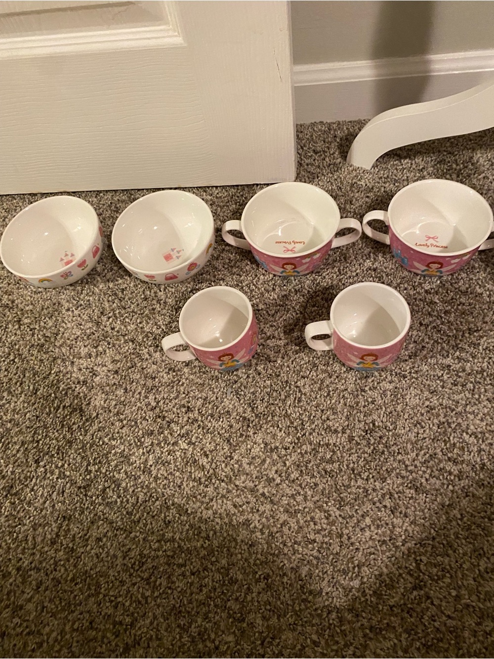 Children's Pink Princess Ceramic Tableware Set - 6-Piece Ceramic Cups/Bowls